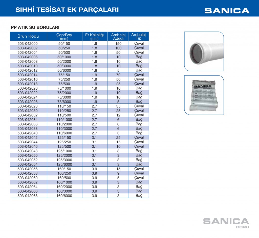 pp atık su boruları