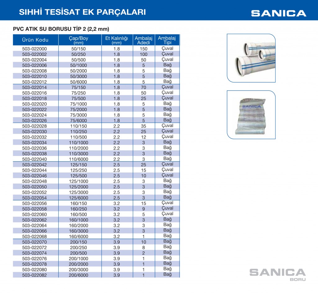 pvc atık su borusu tip 2